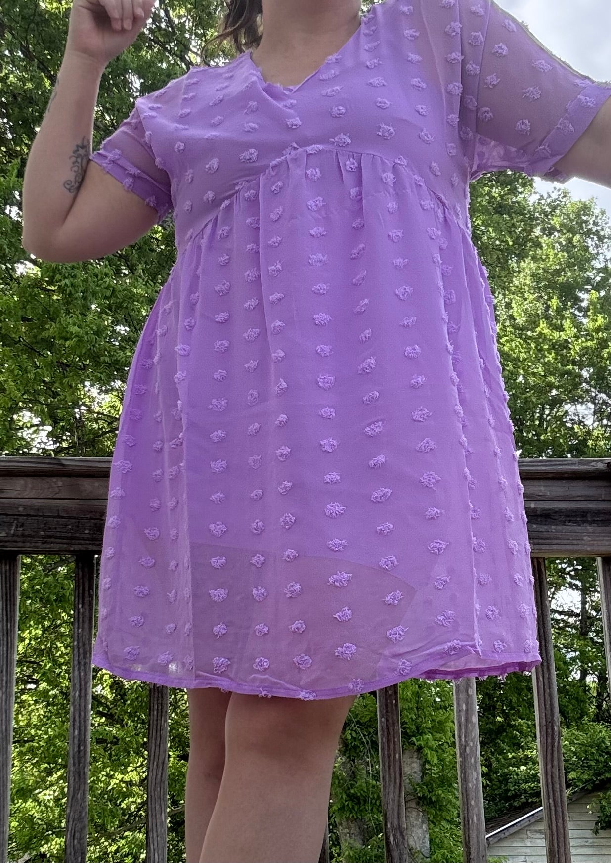 Swiss Dot Babydoll V-Neck Dress