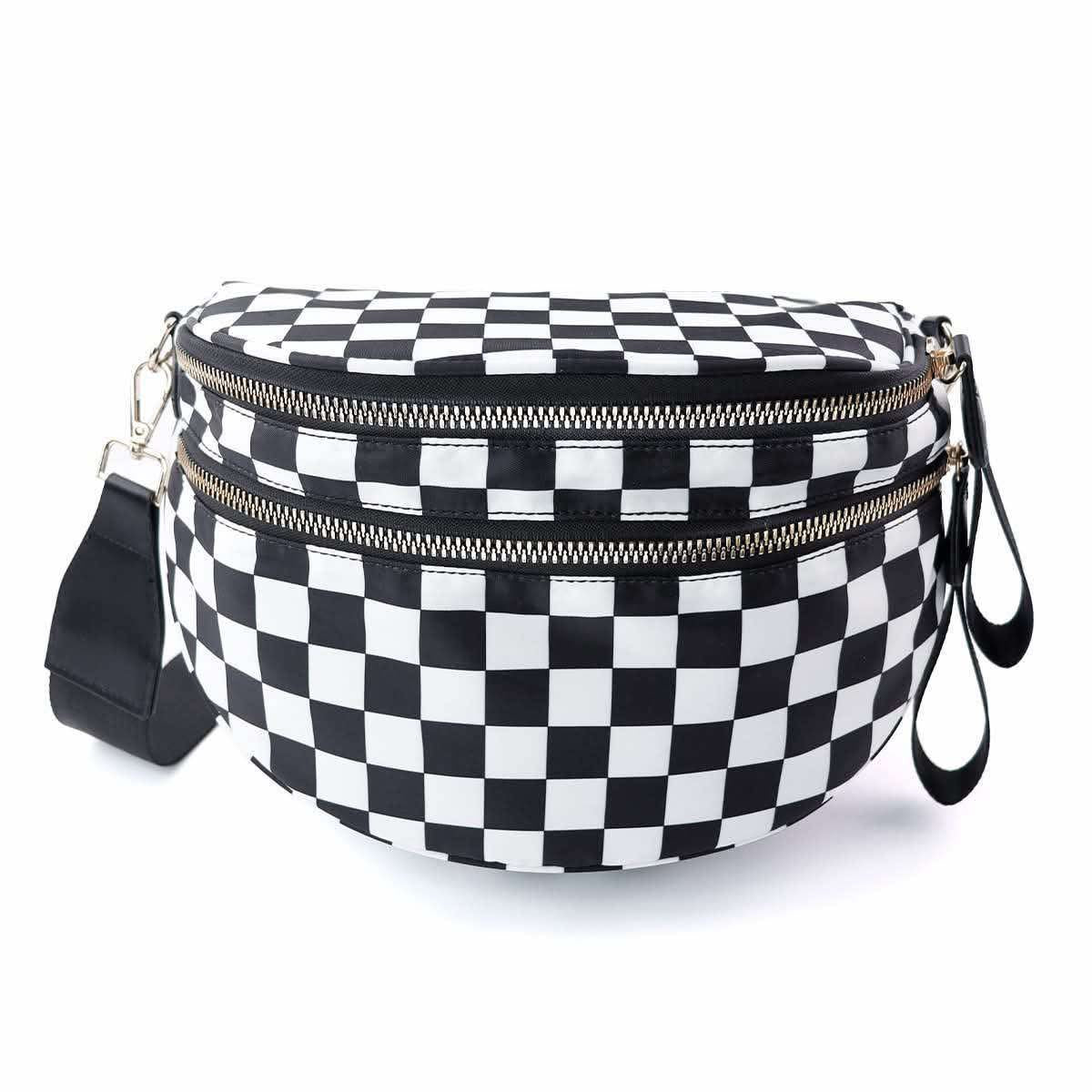 Black Checkered XL Crossbody Bum Bag