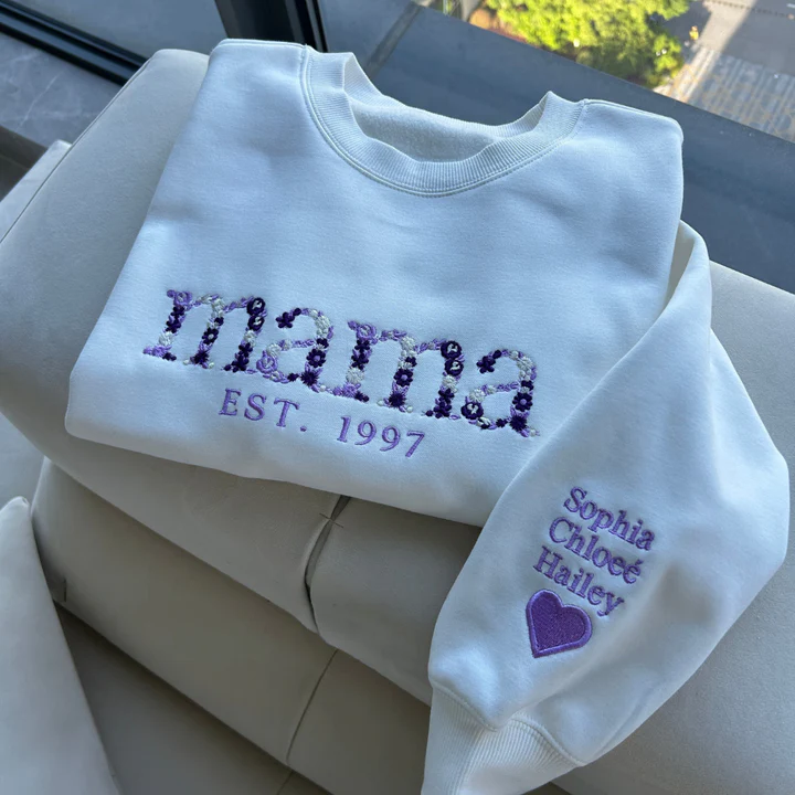 Embroidered Flower Names Adult Crewneck Sweatshirt