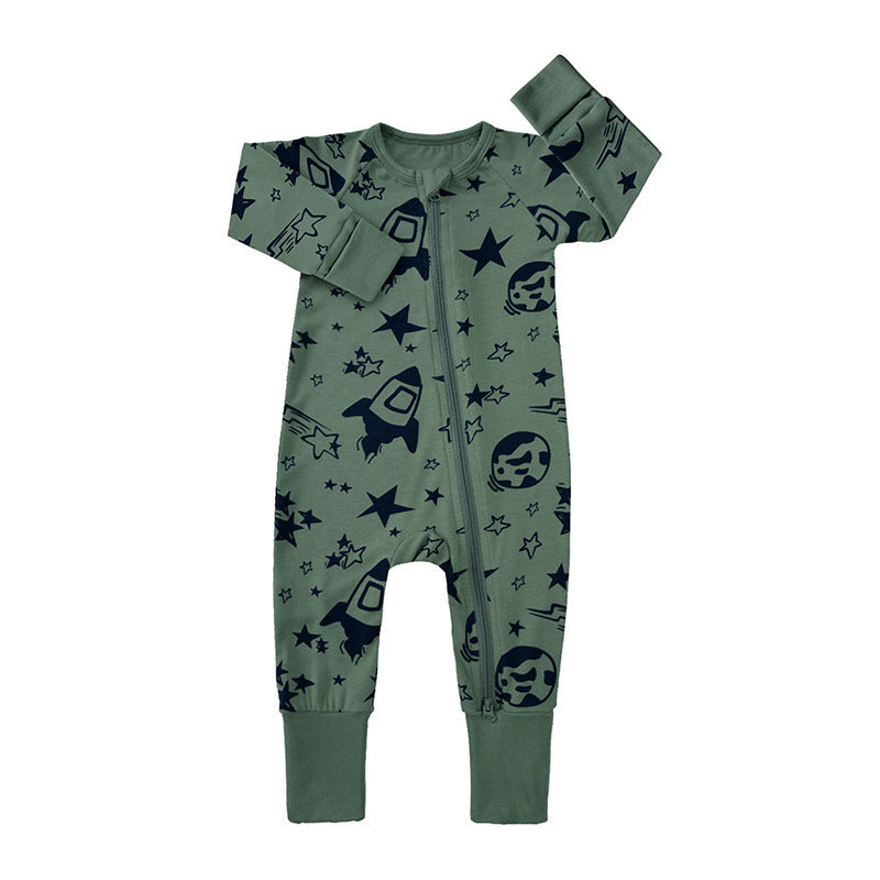 Rockets In Space Green Bamboo Zippie & 2PC Set