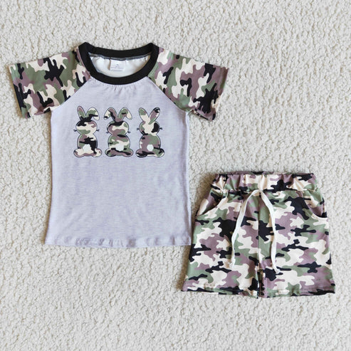 Camoflauge Bunnies Grey Top W/ Camoflauge Shorts