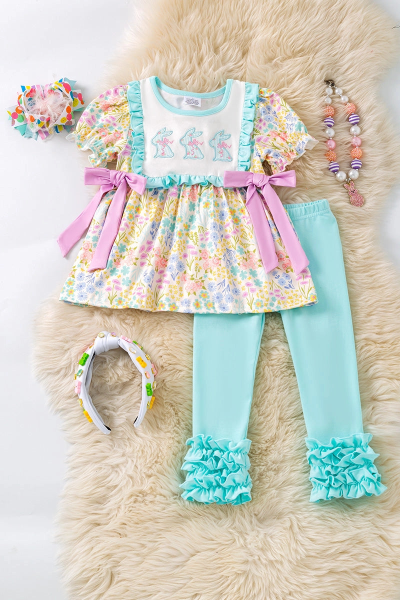 Floral Easter Applique Top W/ Ruffle Leggings