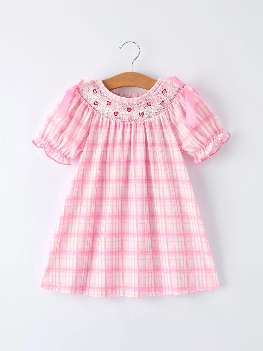 Pink Plaid Smock Heart Dress