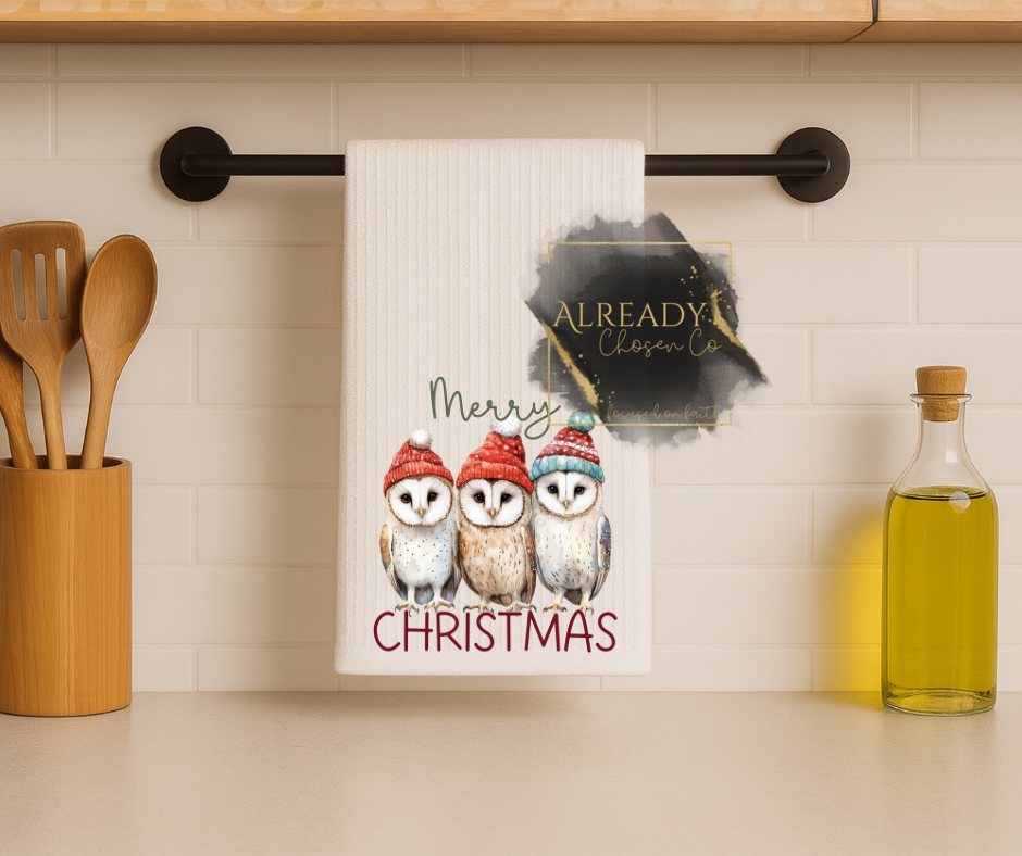 Tea Towel - 3 Owl Christmas