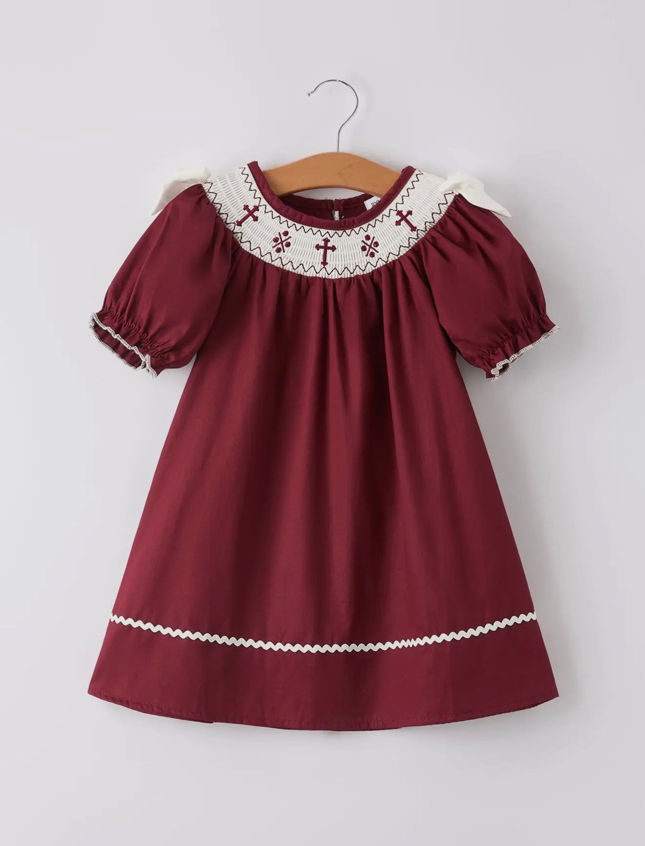 Dark Red Smocked Church Dress