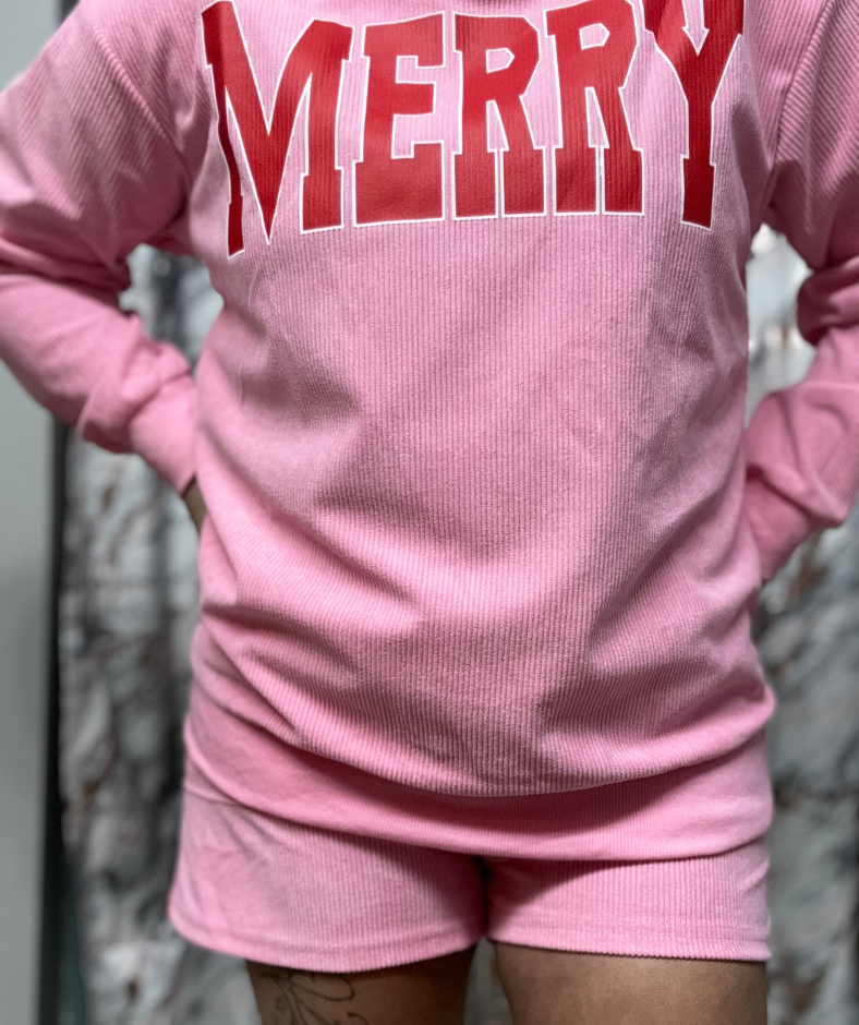Merry Ribbed Sweatshirt & Shorts