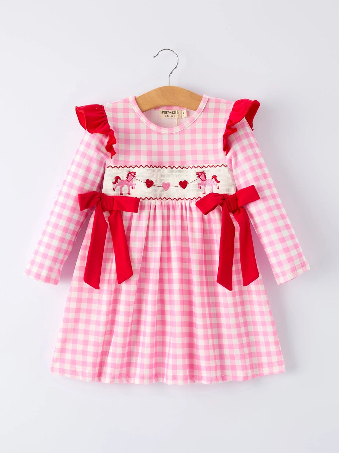 Pink Plaid Smock Horse + Heart Dress