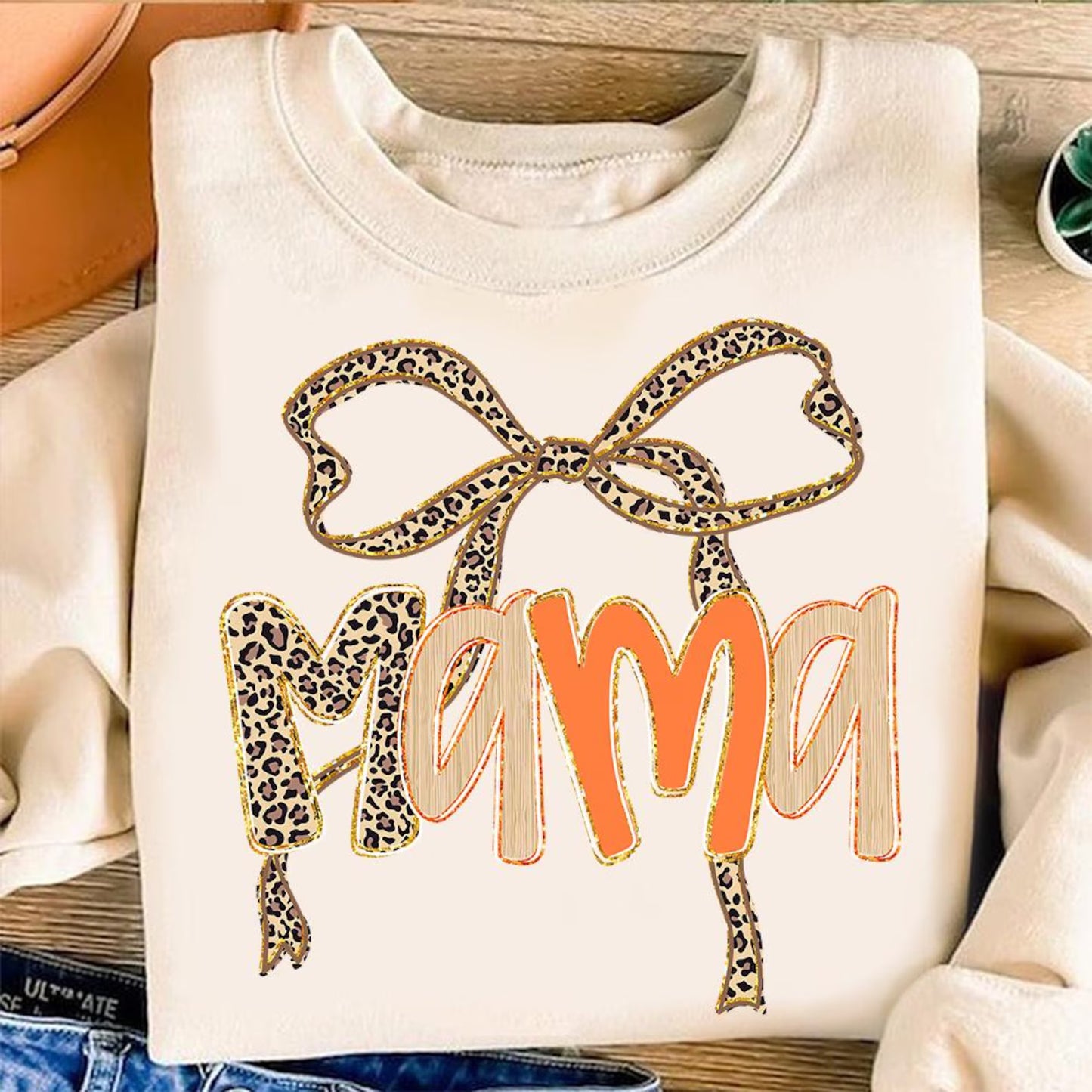 Nana (OR OTHER NAME) Leopard Bow Crewneck Sweatshirt