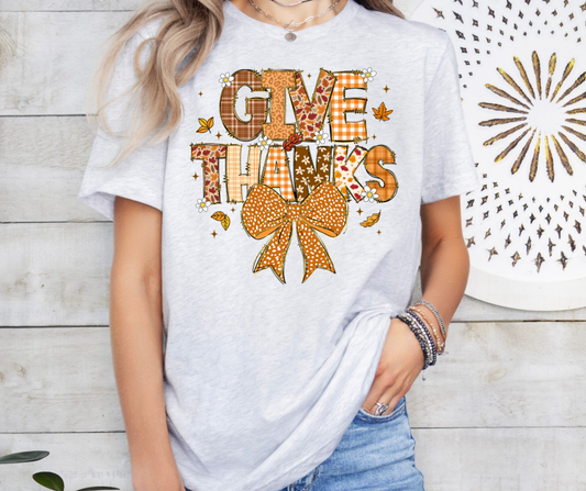 Give Thanks Polka Dot Bow TShirt