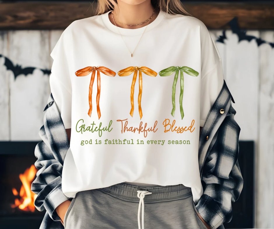 Grateful Thankful Blessed Dainty Bows TShirt