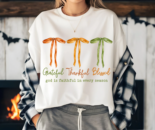 Grateful Thankful Blessed Dainty Bows TShirt