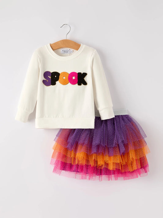 Spook Applique Top W/ Ruffle Sparkle Tulle Skirt