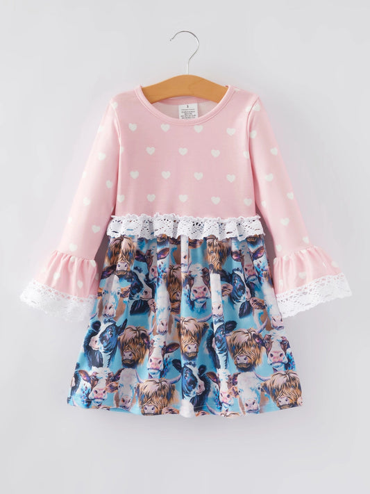 Pink Heart Lace Cows Dress