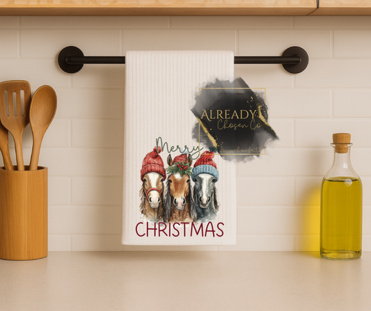 Tea Towel - 3 Horses Christmas