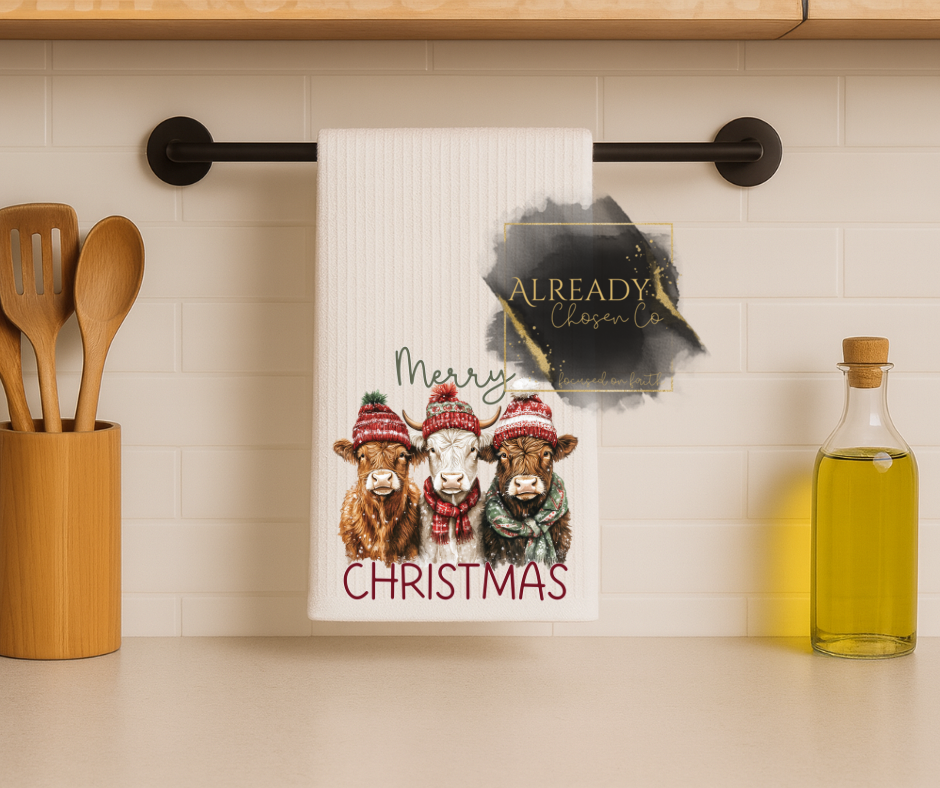 Tea Towel - 3 Cow Christmas