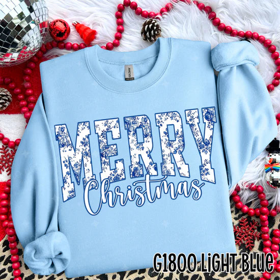 White & Blue Tulle Merry Christmas Crewneck Sweatshirt