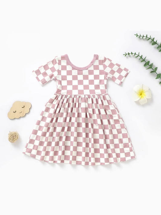 Girls Bamboo Checkered Dress