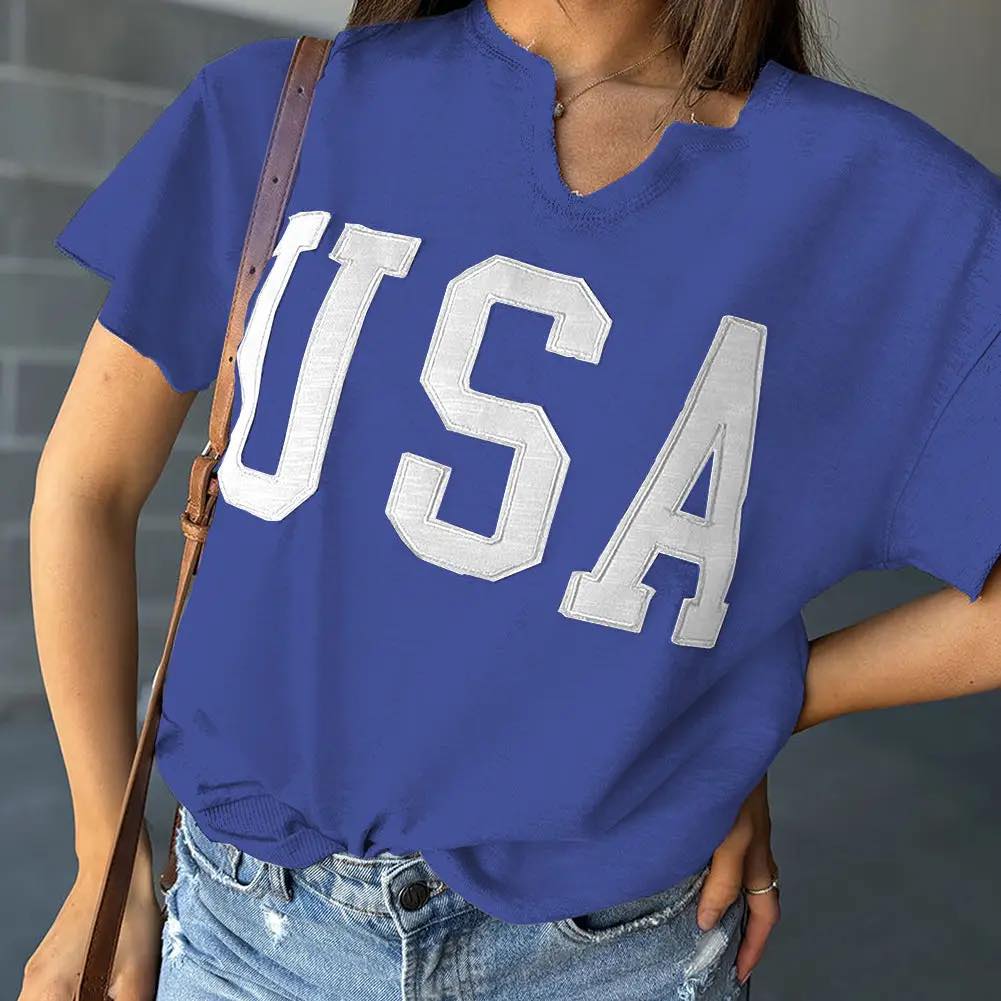 USA Embroidered Applique Scoop Neck Top