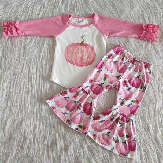Pink Pumpkin Raglan Top W/ Pink Pumpkin Bells