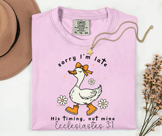 His Timing Not Mine Comfort Colors TShirt - Blossom