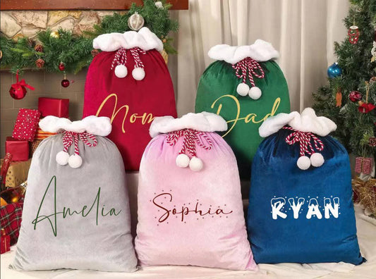 Custom Name Velvet Christmas Santa Sack