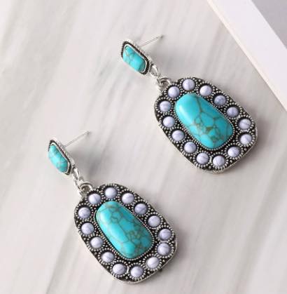 Turquoise Marble Pearl Lined Dangle Earrings