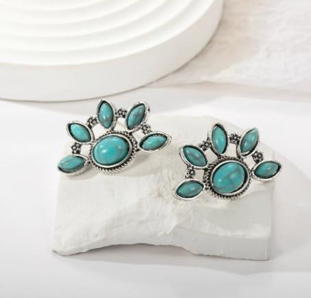 Half Circle Turquoise Marble Earrings