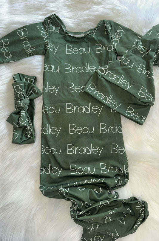 Newborn Baby Gown W/ Hat + Headband