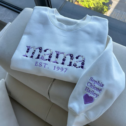 Embroidered Flower Names Adult Crewneck Sweatshirt