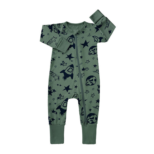 Rockets In Space Green Bamboo Zippie & 2PC Set