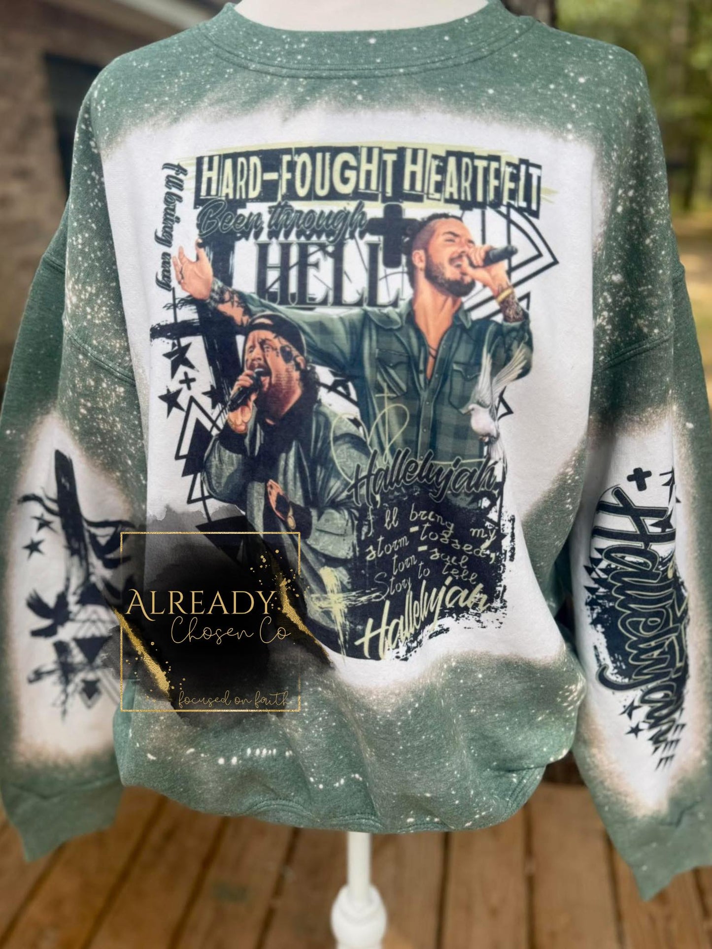 Hard-Fought Heartfelt Hallelujah Bleached Crewneck