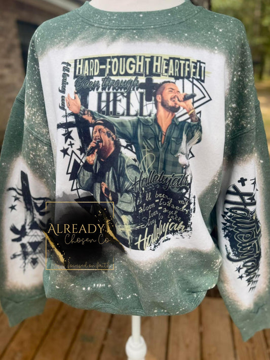 Hard-Fought Heartfelt Hallelujah Bleached Crewneck