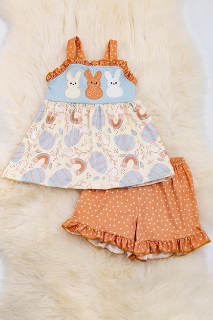 Bunny Applique Sleeveless Top W/ Polka Dot Shorts