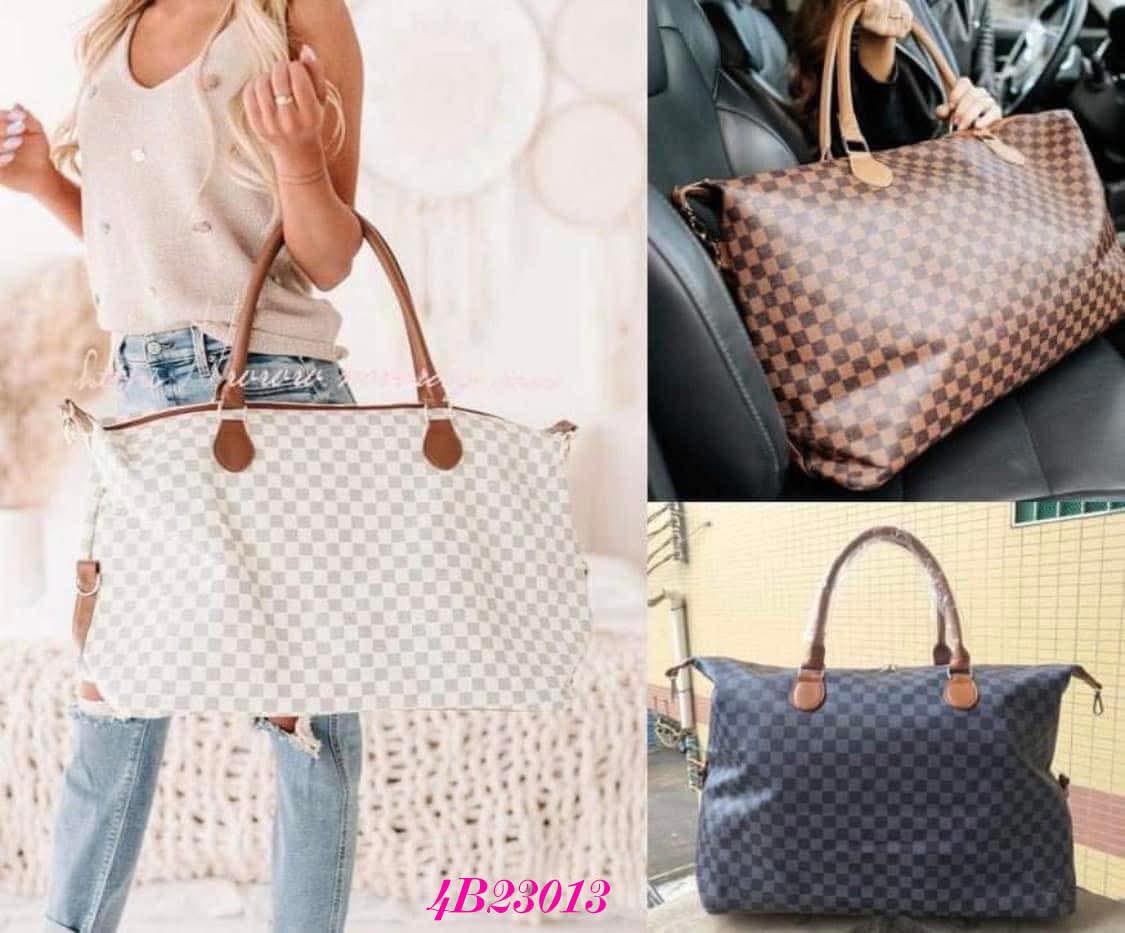 PU Leather Checkered Weekender Bag