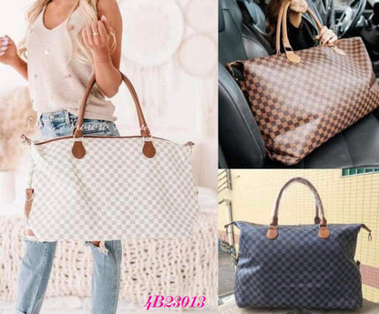 PU Leather Checkered Weekender Bag