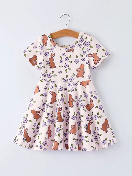 Purple Floral Easter Bunny Twirl Dress