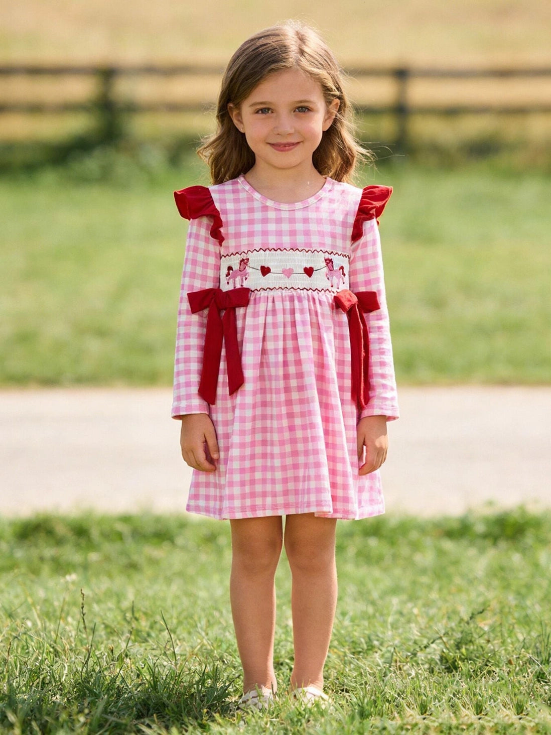 Pink Plaid Smock Horse + Heart Dress
