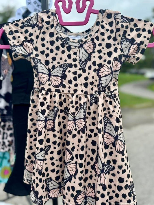 Butterfly Spotted Khaki Dress