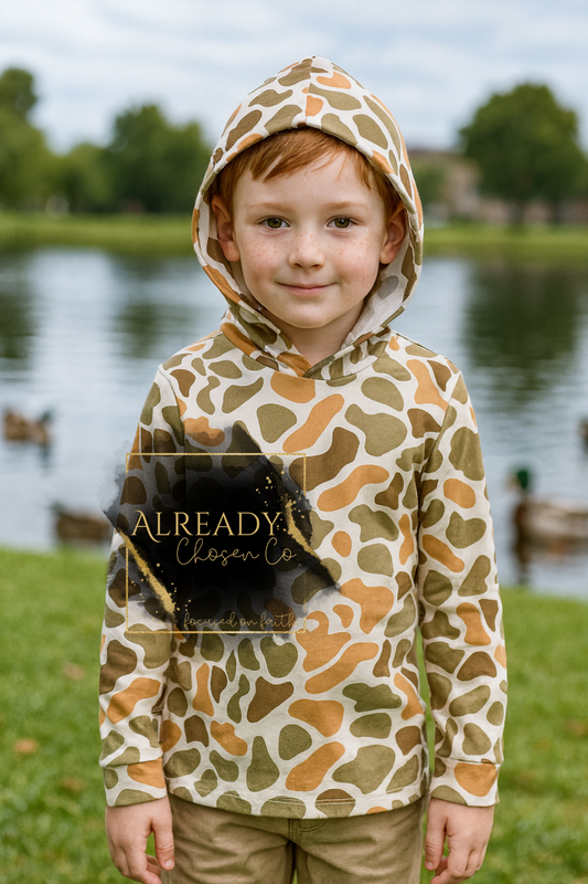 Boys Neutrals Camo Hooded Top