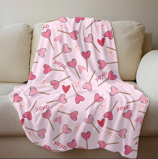 XOXO Heart Sucker Pink Fleece Blanket