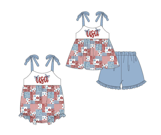 USA Bow Quilted Patch Top W/ Shorts + Bubble