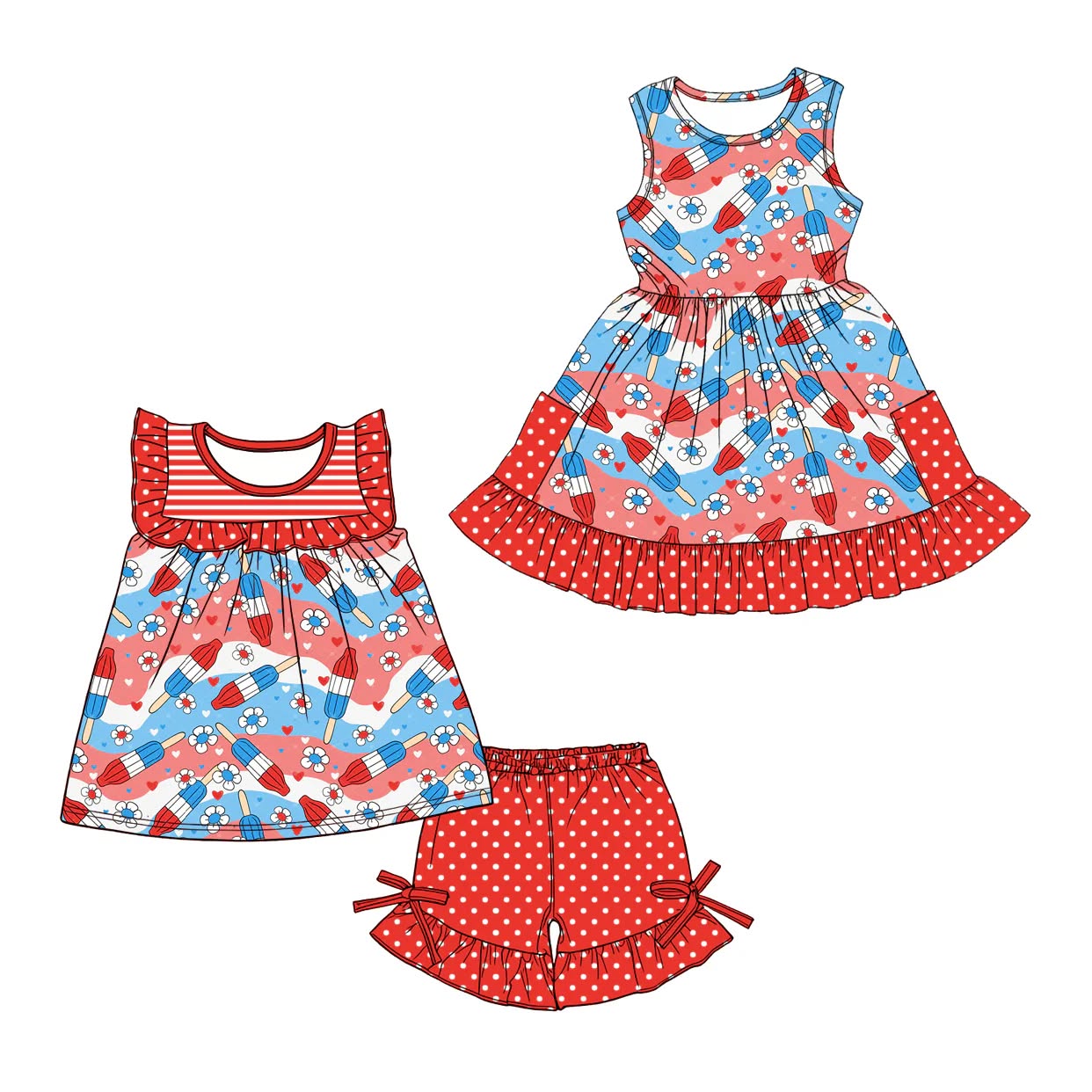 RWB Popsicle Flower Top W/ Polka Dot Shorts