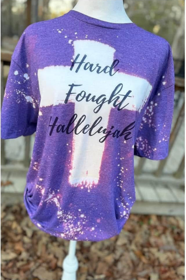 Hard Fought Hallelujah Bleacehed Cross TeeShirt