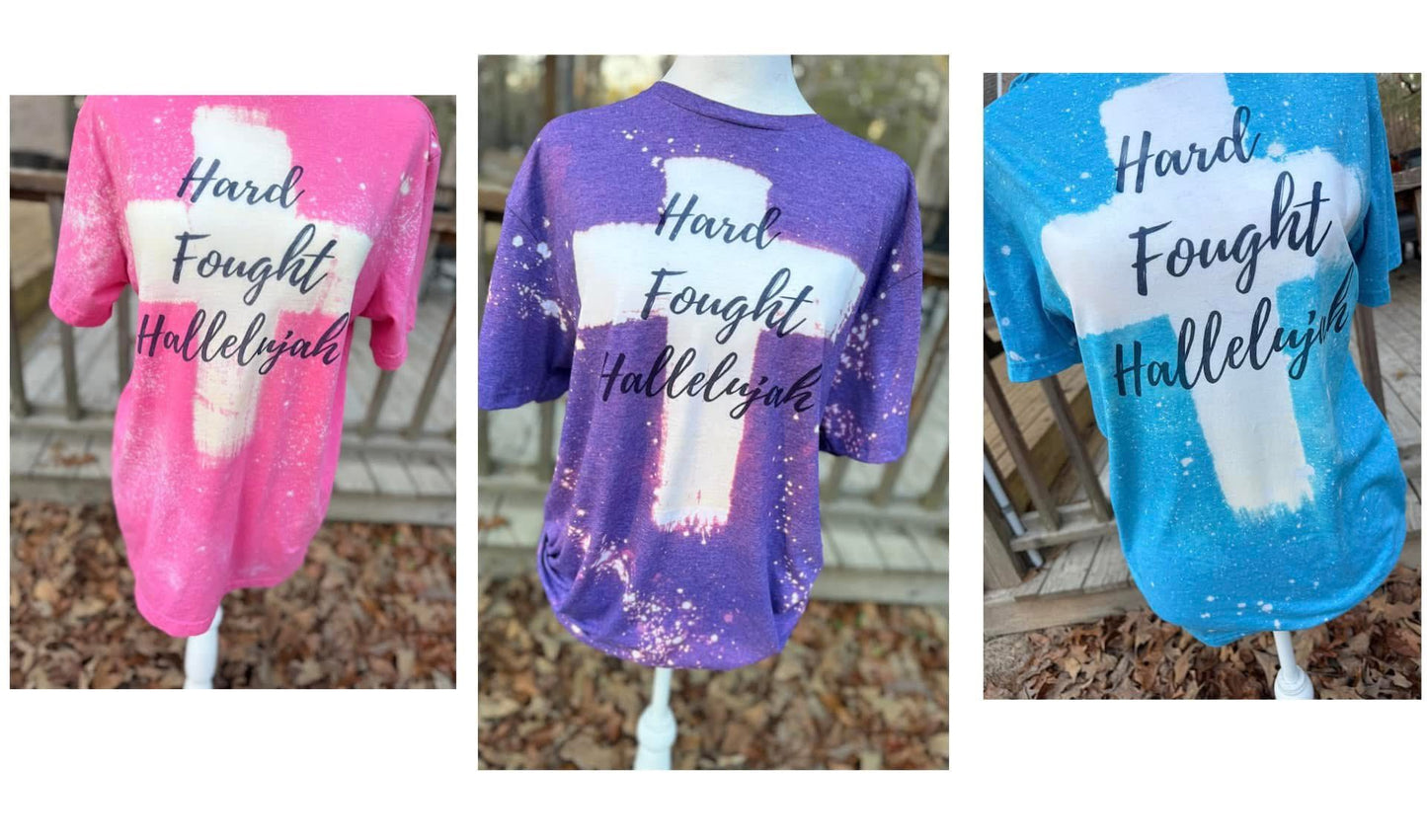 Hard Fought Hallelujah Bleacehed Cross TeeShirt