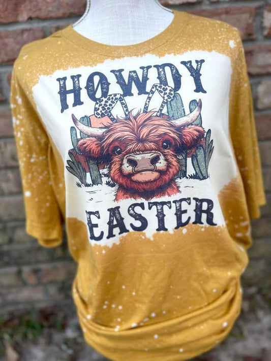 Howdy Easter Highlander Cactus Western TeeShirt