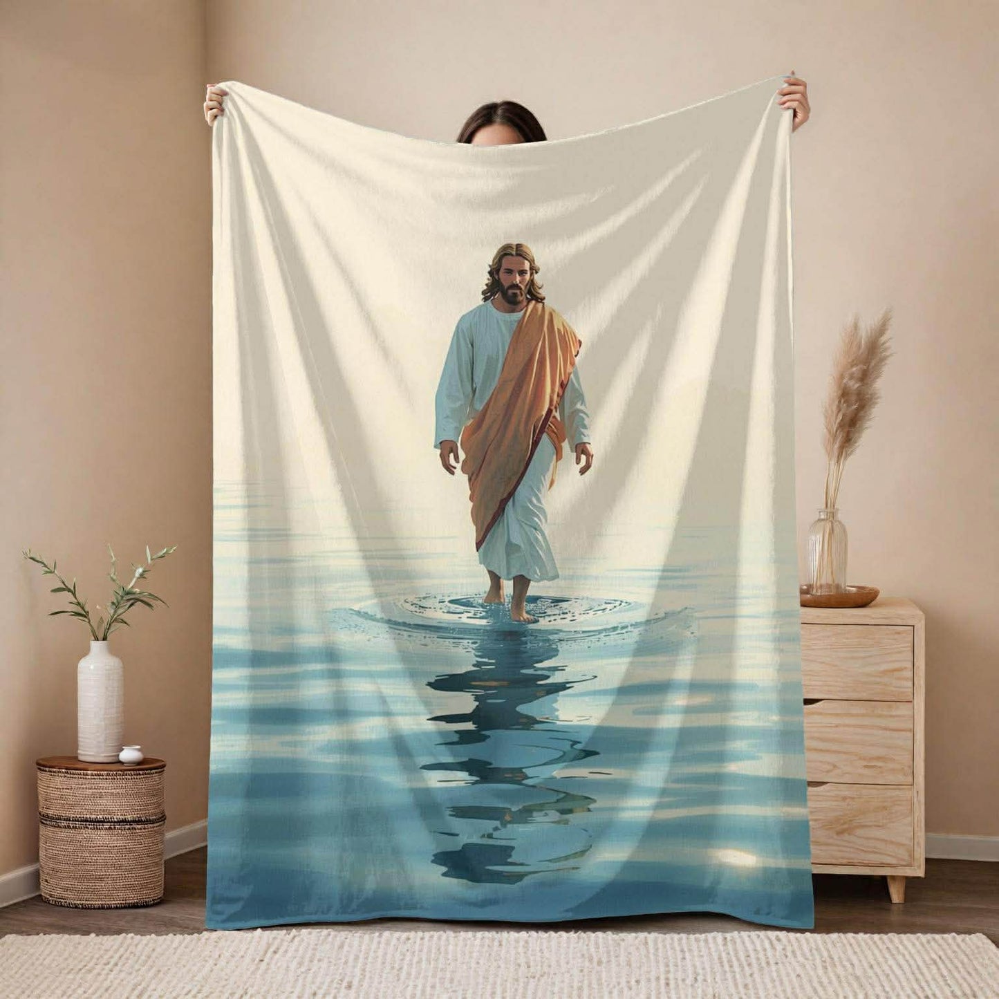 Jesus Walking On Water Fleece Blanket