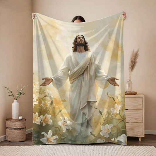 Jesus Walking In The Field Fleece Blanket