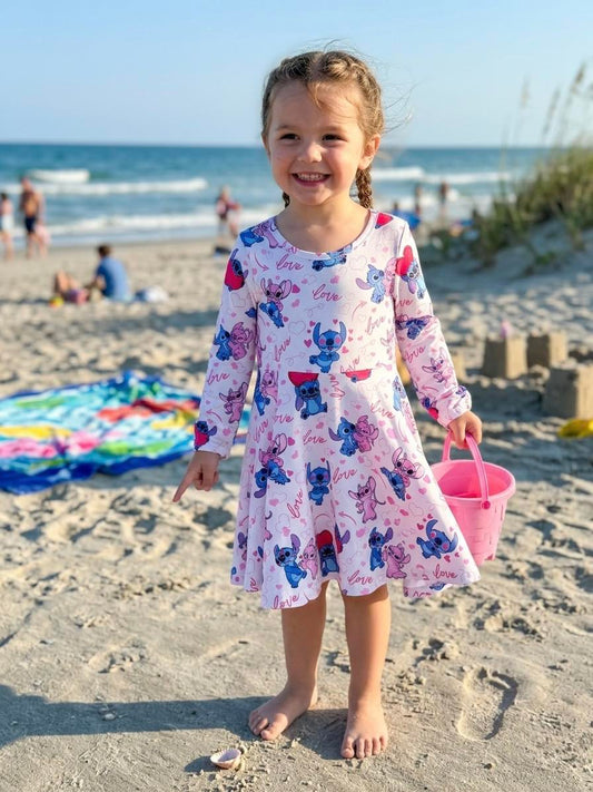 *SALE* Love Blue Pink Hearts Long Sleeve Dress