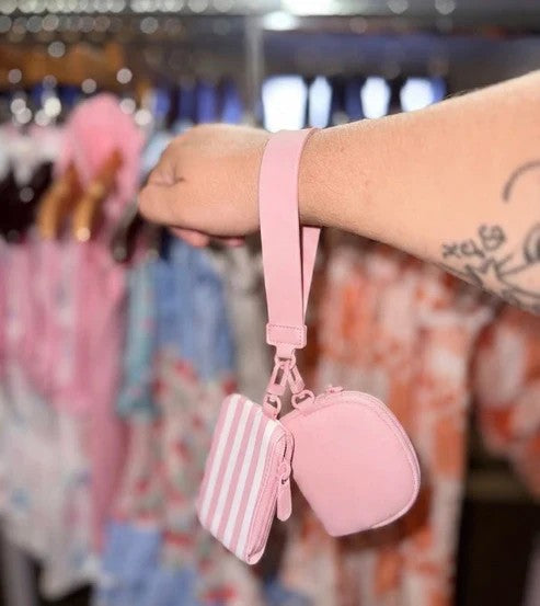 Pink Striped Double Wristlet