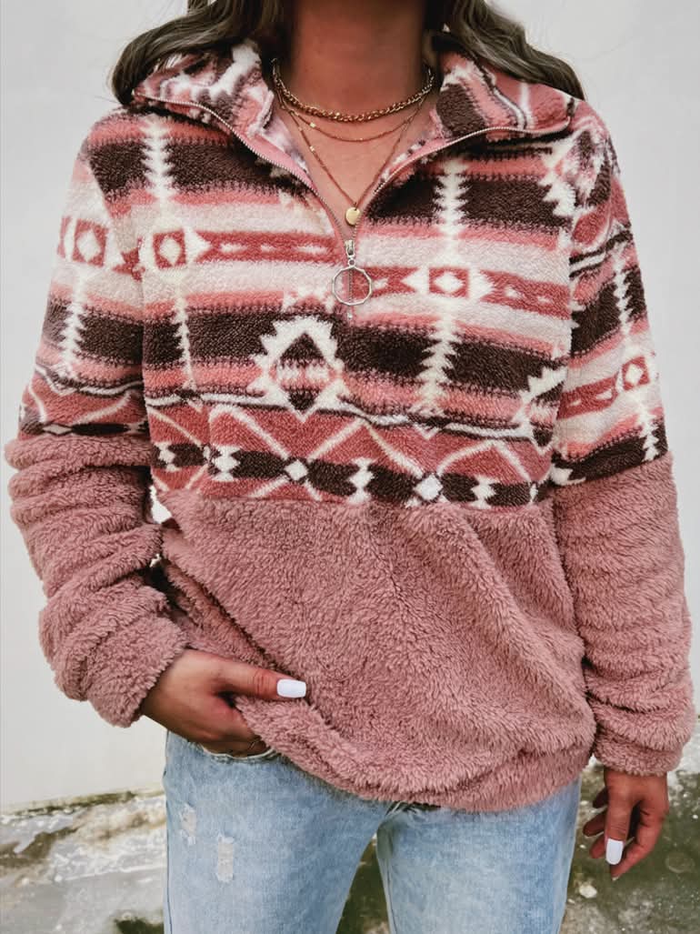 Aztec Whistle Print Quarter Zip Jacket